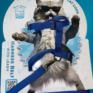 Cat Harness Nylon Strap Collar With Leash – Navy Blue